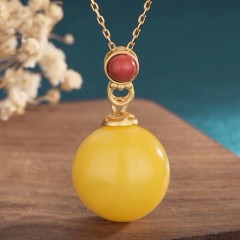 S925古银镶南红帝王皇蜜蜡吊坠	1件/盒