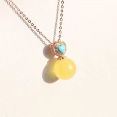 S925古法银爱心绿松镶嵌蜜蜡吊坠（不含链）	1件/盒